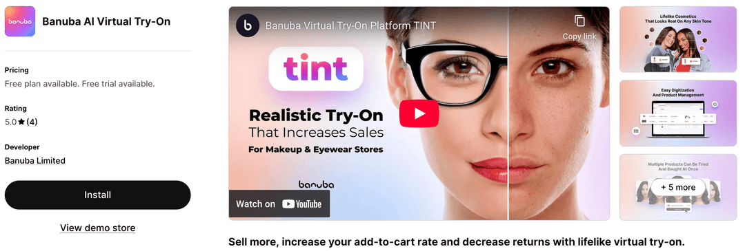 Banuba shopify app store listing