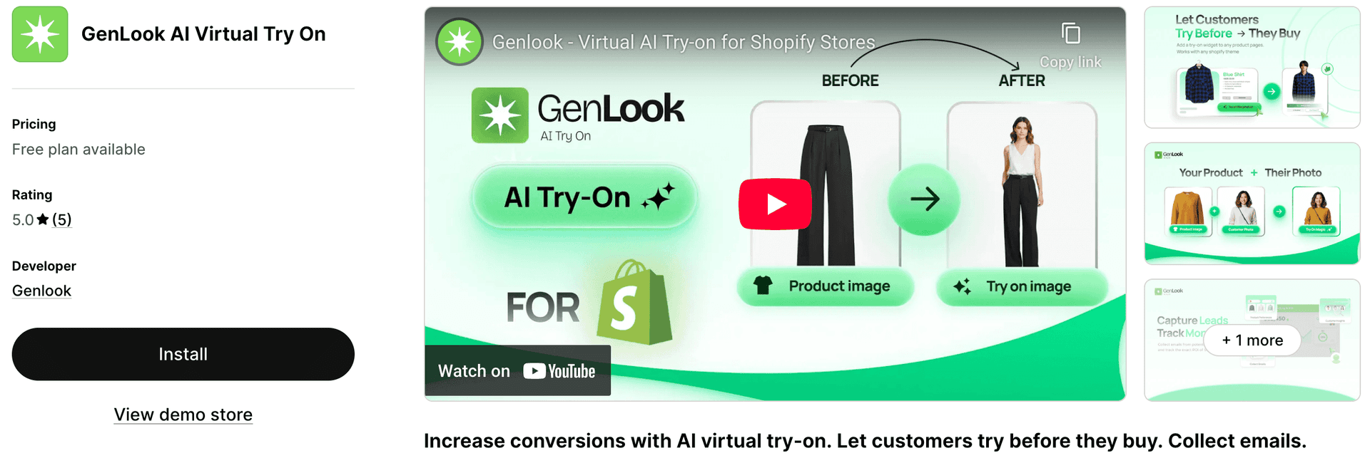 Perfil do Genlook na Shopify App Store