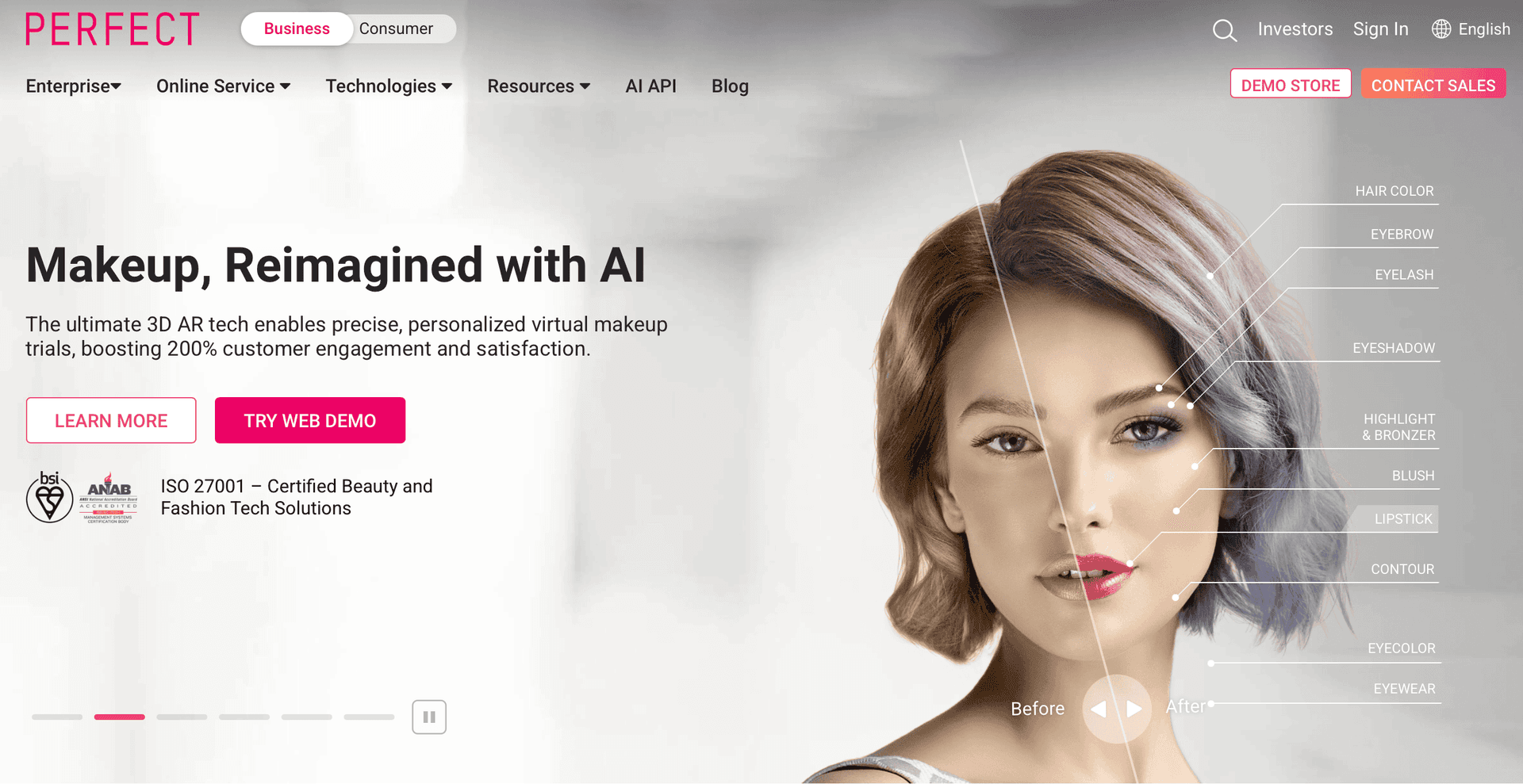 Sitio web de Perfect Corp