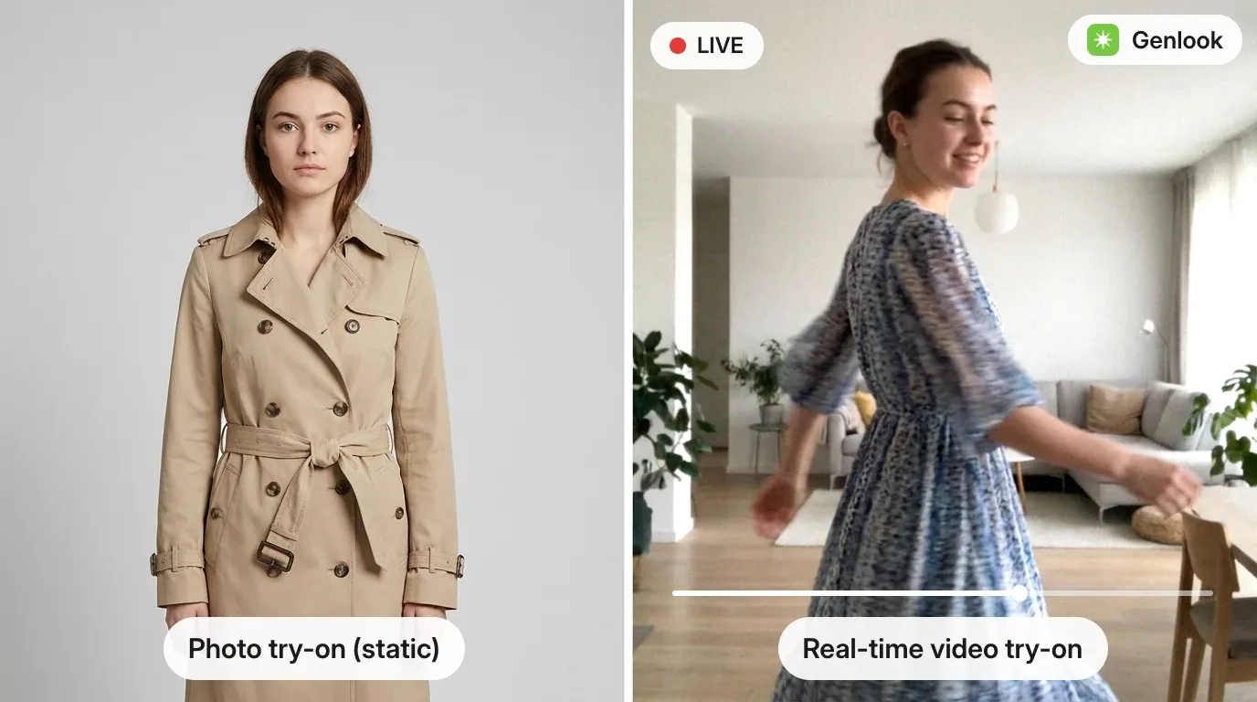 Et statisk foto-prøverumsresultat sammenlignet med et live video-prøverums-feed