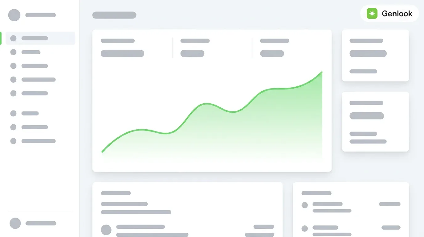 En ren analytics-dashboard mockup viser en støt stigende grøn trafikkurve for en online modebutik.