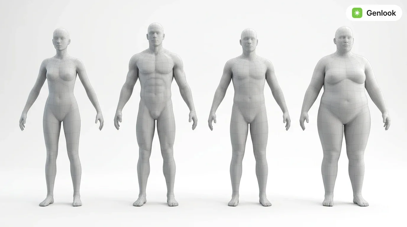 Ein parametrisches 3D-Körpermodell in verschiedenen Körperformen