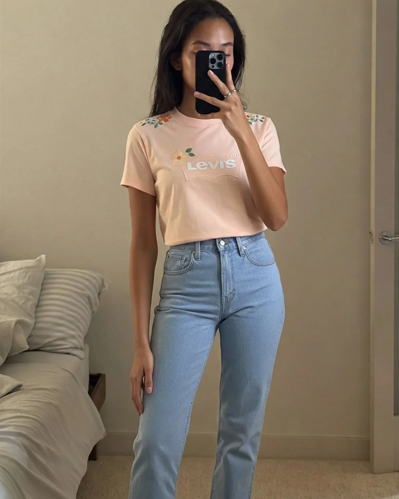 724 slim straight denim showing true leg silhouette — after