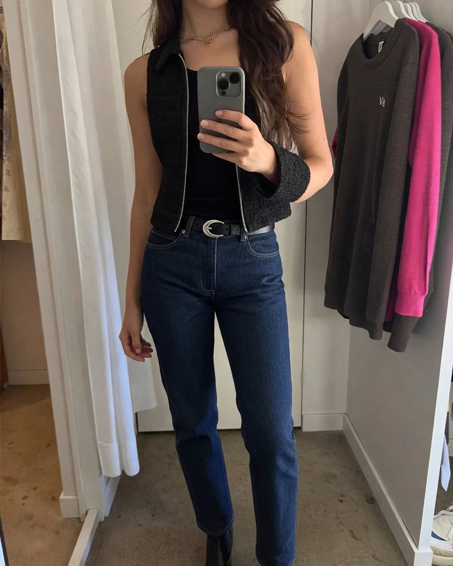 Structured blazer with realistic shoulder fit — after