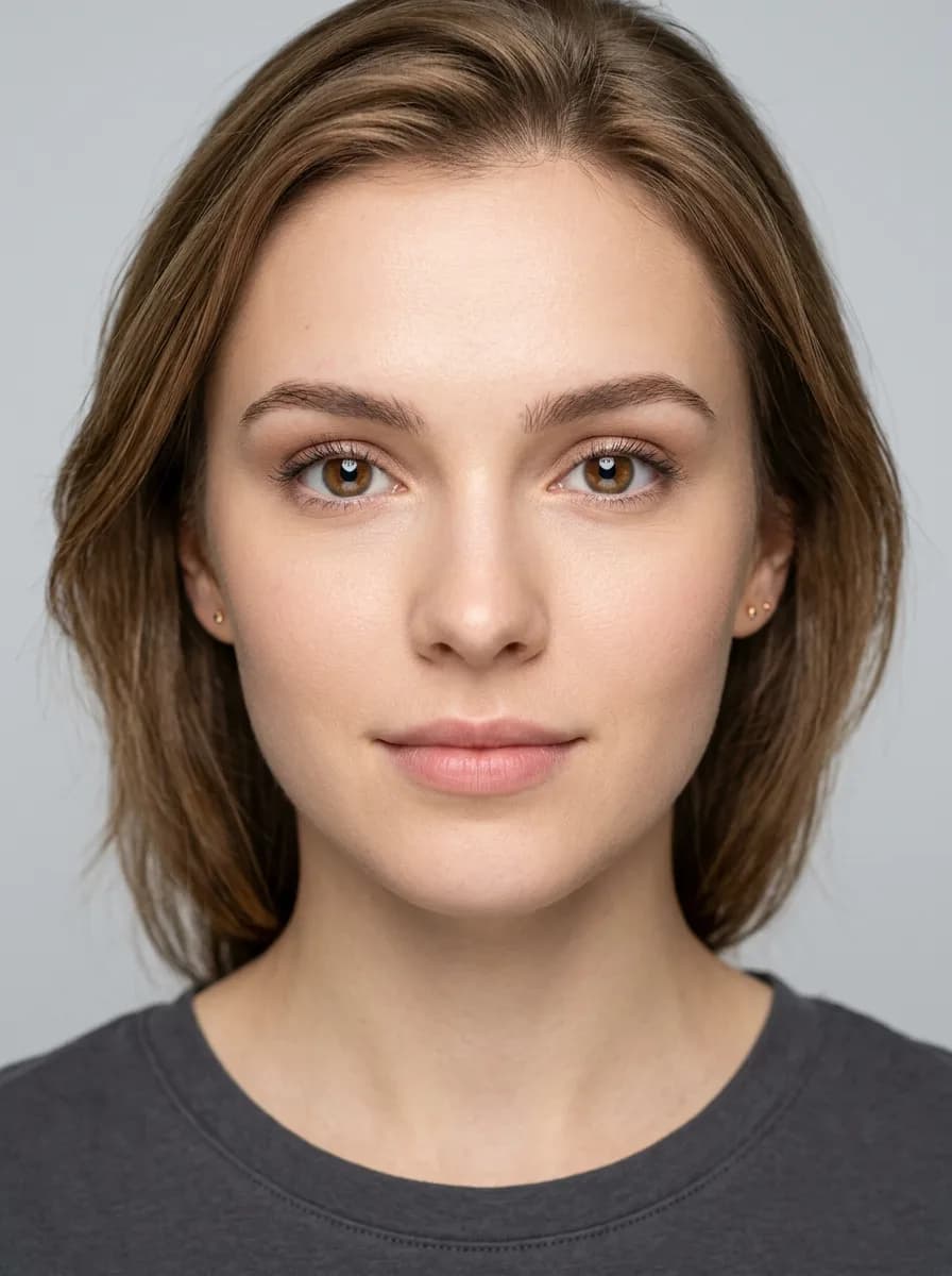 Before: natural brown eyes Model with natural brown eyes before try-on