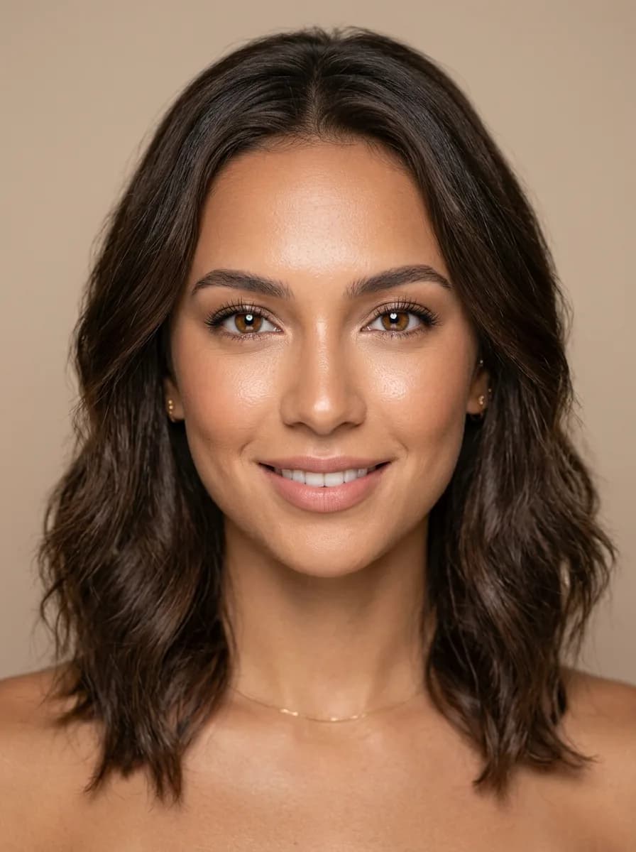 Before: natural dark eyes Model with dark eyes before try-on
