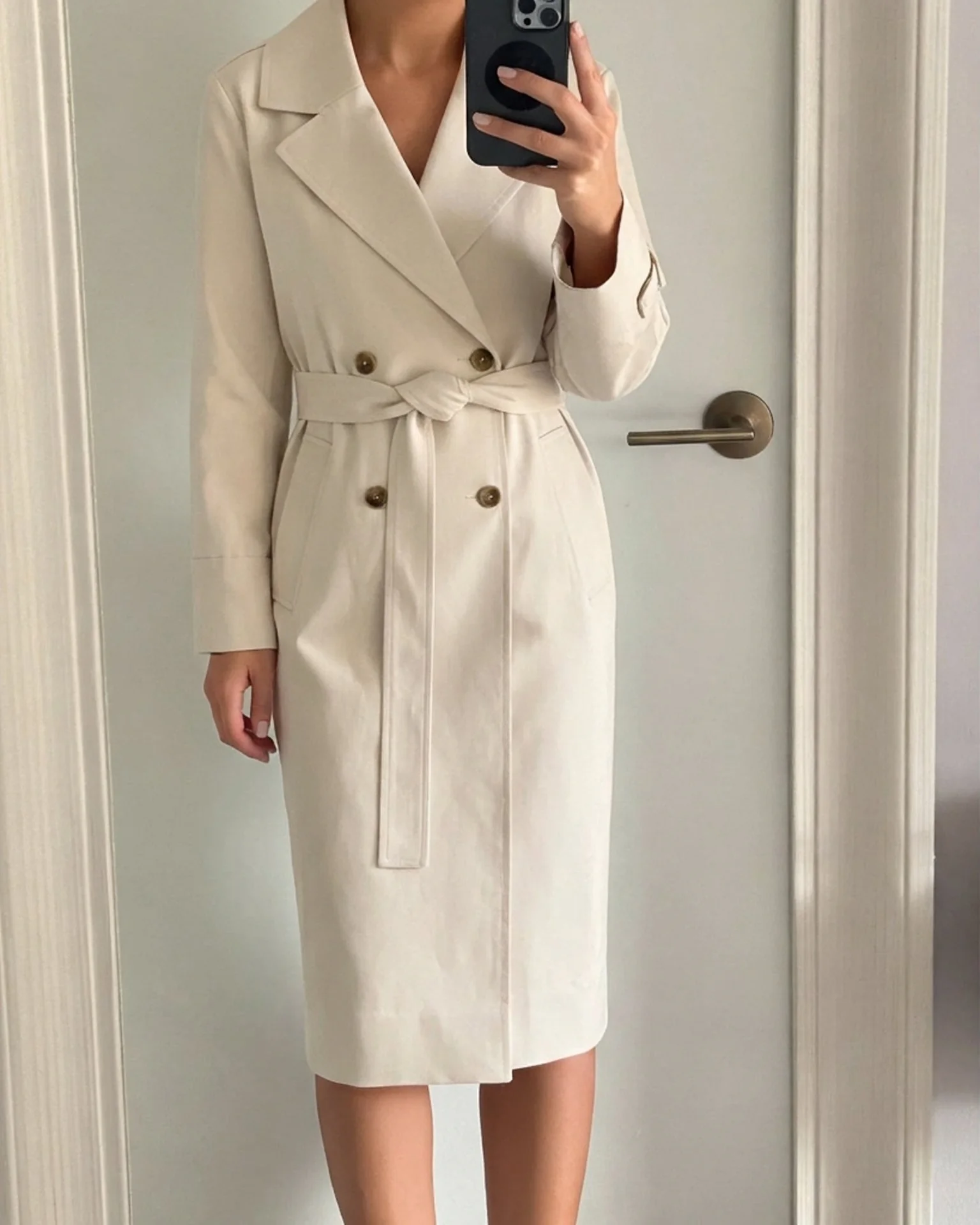 Trench coat mapping to the correct calf length — after