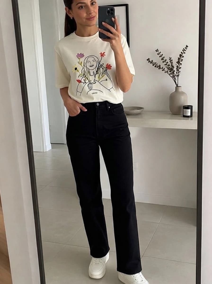 High-waisted jeans