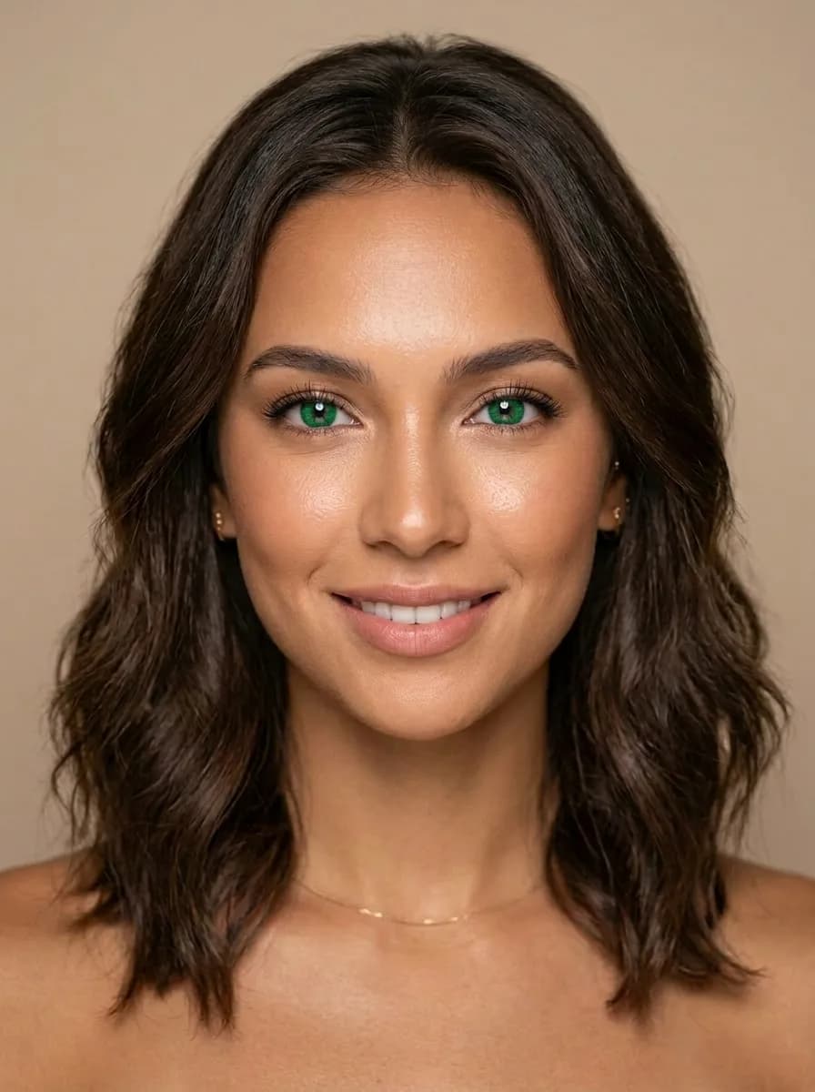 After: emerald green lenses Same model wearing emerald green colored contact lenses