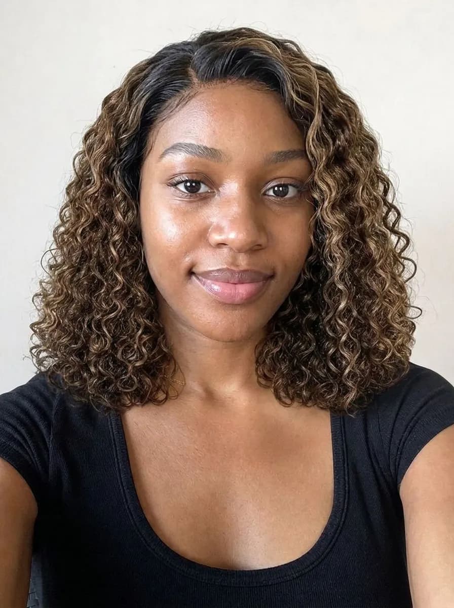 Highlighted curly bob wig